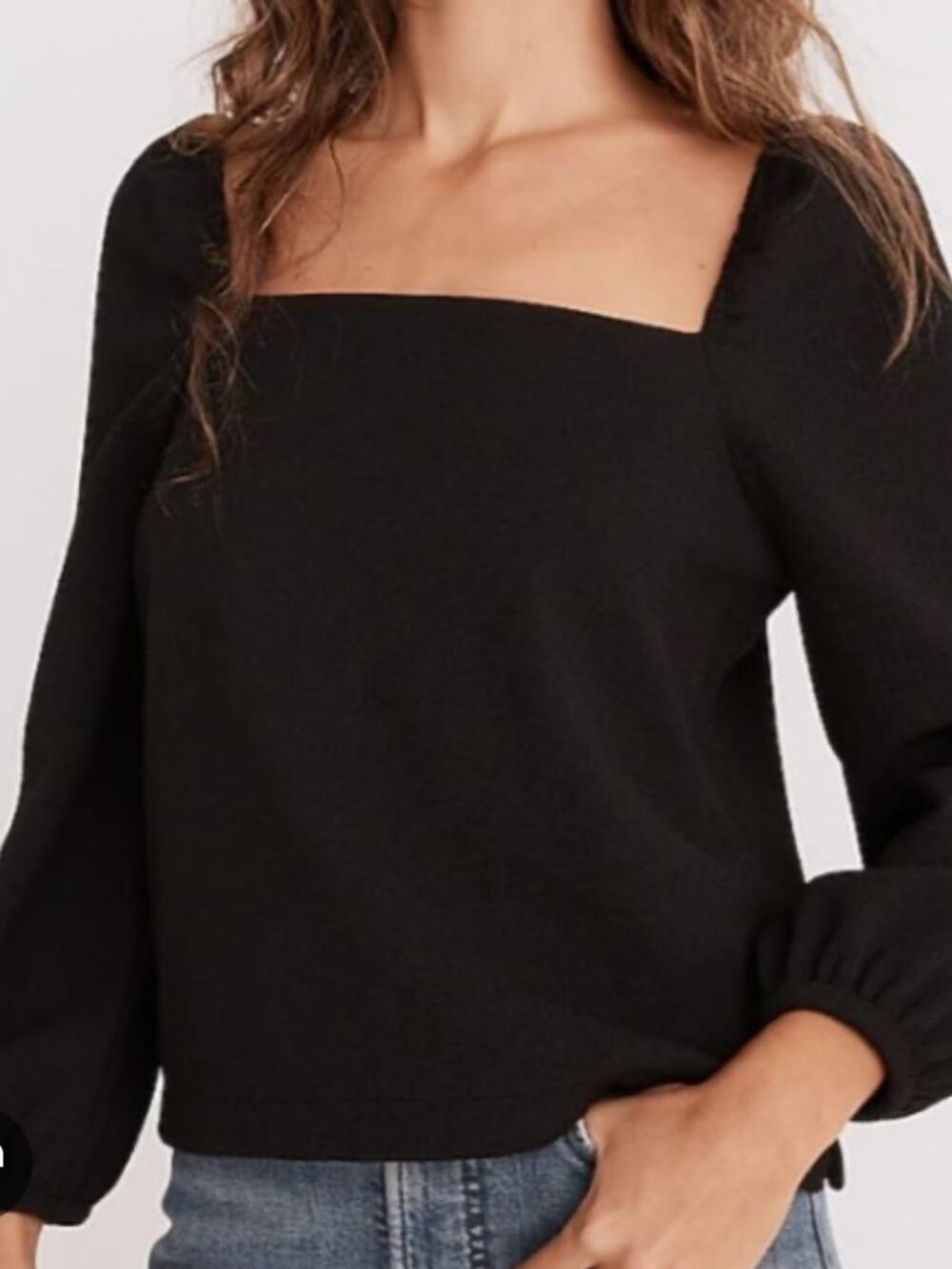 Madewell Black Knit Top with Square Neck Size M